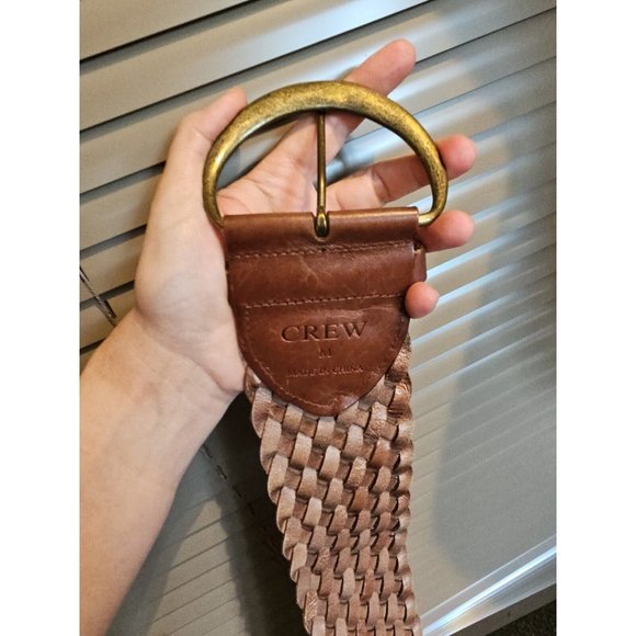 *SOLD*  16 18 Large, wide brown leather belt, woven, w. Brass Buckle by CREW - Picture 7 of 10